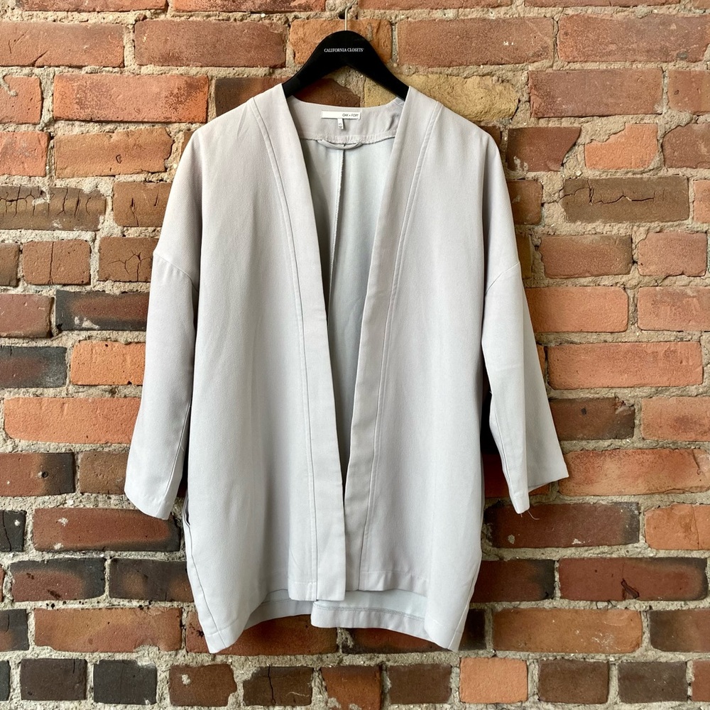 OAK + FORT Light Grey Open Front Jacket. Size: XS